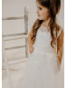 Beaded Ivory Lace Tulle Flower Girl Dress Communion Dress